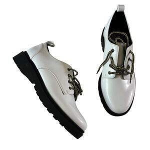 White Leather Platform Oxford Shoes Wmns Sz 8